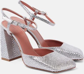 Amina Muaddi Pumps Charlotte in raso con cristalli