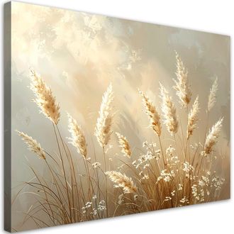 Feeby Cuadro En Lienzo, Plantas Herb&aacute;ceas Naturaleza En Estilo Boho Beige, 100x70