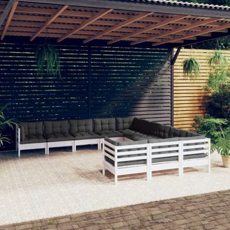 vidaXL Muebles De Jard&iacute;n 11 Pzas Y Cojines Blanco Madera De Pino Vidaxl