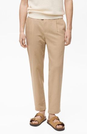 Mango Slim Fit Linen & Cotton Drawstring Pants in Beige at Nordstrom, Size 31