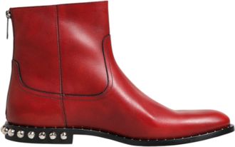 Dolce & Gabbana Red Studded Chelsea Short Ankle Boots Mens Shoes