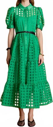 English Factory Gridded Organza Tiered Button-Up Maxi Dress In Green