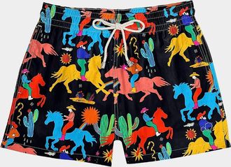 Arrels Barcelona Men & apos;s Black Cowboy Printed Drawstring Swim Shorts