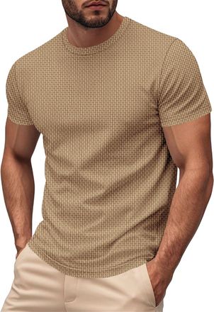 Generic Quick Dry T Shirt Mens UK Short Sleeve Crew Neck Casual Plain Tees Shirts Muscle Fit Running Active Wear Gym T-Shirts (Khaki, L)