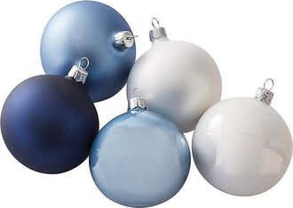 Ballard Designs Glass Bauble Ornaments - Set of 12 - Blue & Cream - Ballard Designs