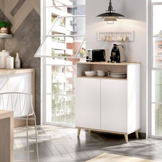 Dmora Aparador Varatella, Despensa De Sal&oacute;n, Aparador De Sal&oacute;n Moderno Con 2 Puertas, 80x40h102 Cm, Blanco Y Roble - Dmora