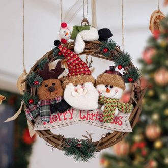 OEM Corona Navide&ntilde;a De 35 Cm Con Colgante De Mu&ntilde;eco De Nieve, Pap&aacute; Noel Y Ciervo, Decoraci&oacute;n Para Fiestas Navide&ntilde;as, Para Interiores Y Exteriores