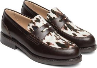 Nero Giardini Leather Penny Loafer in Chocolate/cow Print at Nordstrom, Size 37
