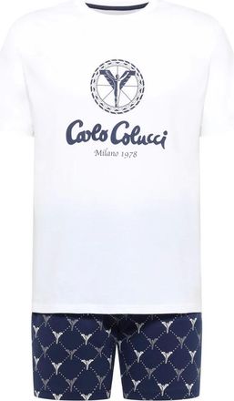 Carlo Colucci Nachtkleding, Heren, Wit, L, Katoen, Shorty Pyjamaset