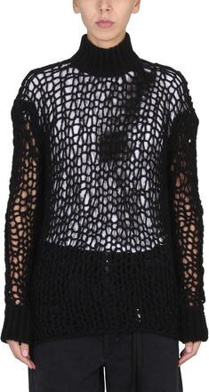 Ann Demeulemeester Virgin Wool & Polyamide High Neck Sweater - Black