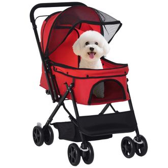 OEM Carrito Para Perros Plegable Con Mango Reversible Ventana De Malla Cesta De Almacenamiento 76,5x52x95 Cm Rojo