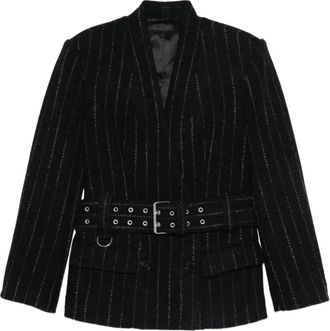 Isabel Marant Donkerblauwe Pinstripe Ceintuurblazer - Dames - Blazers - Zwart - XS - Wol - Jassen