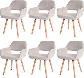 Hhg [nunca Usado] Juego De 6 Sillas De Comedor Hhg-429 Ii, Silla De Cocina, Dise&ntilde;o Retro A&ntilde;os 50, Textil, Crema/gris, Patas Claras