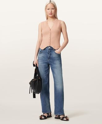 AllSaints Viscose Cruz Ribbed Knitted Waistcoat, Size: XS