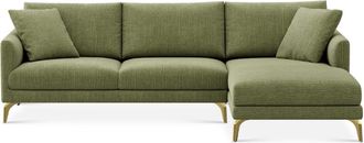 Castlery Lena Chaise Sectional Sofa Right Facing Customized, (Washed Chenille) Moss (Brass Legs), Machine Washable, Removable Covers for Green
