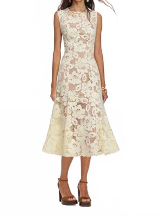 Self Portrait Crochet Lace Midi Dress In Yellow