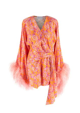 Nervi Orange Nami Wrap Mini Dress with Feather Trim Size S