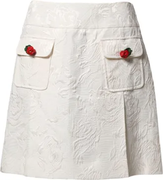 Dolce & Gabbana Womens White Floral Brocade High Waist Mini Skirt Co+se+vi