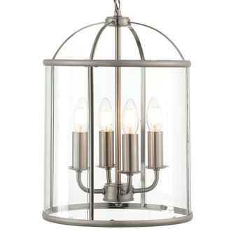 Loops 4 Light Hanging Ceiling Pendant Nickel & Glass Lantern Shade Lamp Bulb Holder in Metallics