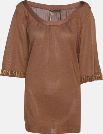 Marina Rinaldi Brown Stretch Knit 3/4 Sleeve Sweater