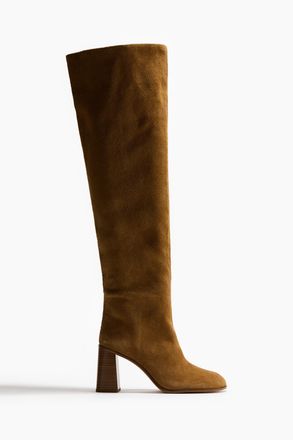 H&M Overknee-Stiefel aus Velours-Spaltleder - Beige