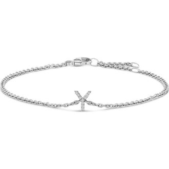 House of Brilliance 10K Gold Diamond Accent A-Z Initial Charm and Link Bracelet in White | Y at Nordstrom