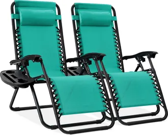 Best Choice Products Set of 2 Zero Gravity Lounge Chair Recliners for Patio, Pool w/ Cup Holder Tray