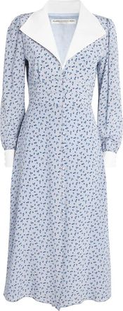 Alessandra Rich Mikado-Trimmed Floral-Print Silk-Crepe De Chine Midi Shirt Dress Size S