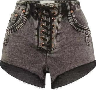 One Teaspoon Hoge Taille Zwarte Marmer Denim Shorts - Dames - Denim shorts - Grijs - W23 - Denim - Korte Broeken