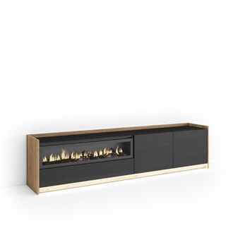 Skraut Home Mueble tv efecto madera negro roble 207x37x50cm chimenea efecto fuego
