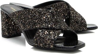 Saint Laurent Womens Leather Glitter Loulou Mule Sandal (Authentic Pre-Loved)
