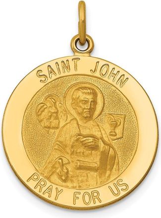 Diamond2Deal 14k Yellow Gold and Satin Solid Saint John Medal Round Pendant
