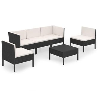 vidaXL Set De Muebles De Jard&iacute;n 6 Pzas Y Cojines Rat&aacute;n Sint&eacute;tico Negro Vidaxl