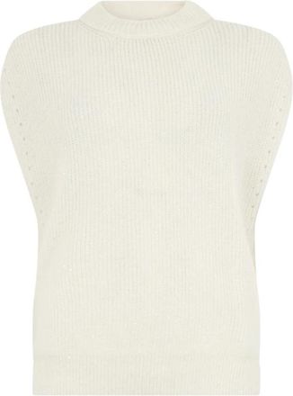 PESERICO Gebreid Vest met Ribbelstructuur - Dames - Ronde hals truien - Wit - L - Katoen - Truien & Vesten