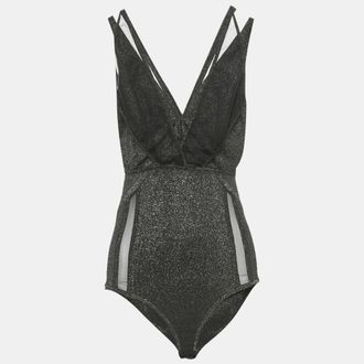 Elie Saab Black Lurex Jersey & Tulle Trim Bodysuit