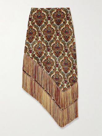 Paco Rabanne Gonna Midi Asimmetrica In Velluto Con Frange - Multicolore