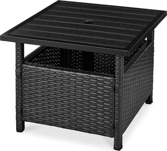 Best Choice Products Wicker Rattan Patio Side Table Outdoor Furniture for Garden, Pool, Deck w/ Umbrella Hole
