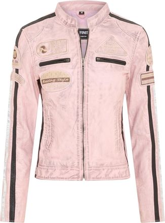 Infinity Leather Womens Biker Racing Badges Pink Leather Jacket-Eastleigh