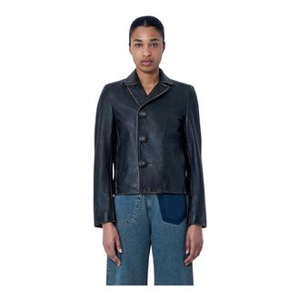 Maison Margiela Leren jas met knoopsluiting - Dames - Leren en Su&egrave;de Jassen - Zwart - XS - Katoen - Jassen