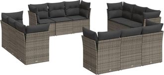 vidaXL Set De Sof&aacute;s De Jard&iacute;n 12 Pzas Con Cojines Rat&aacute;n Sint&eacute;tico Gris Vidaxl