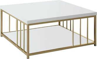 Dmora Mesa De Caf&eacute; Dfedrizz, Mesa De Centro Baja, Revistero Para Sof&aacute;, Estante De La Sala De Estar, 90x39h40 Cm, Blanco Y Oro - Dmora