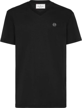 Philipp Plein Tops, Heren, Zwart, 4Xl, Katoen, Basic V-Neck T-Shirt Hexagon