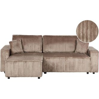 Beliani Sof&aacute; Cama Esquinero De Pana Funci&oacute;n Extra&iacute;ble Respaldo Tapizado Con Cojines Adicionales Derecho Marr&oacute;n Claro Abacka