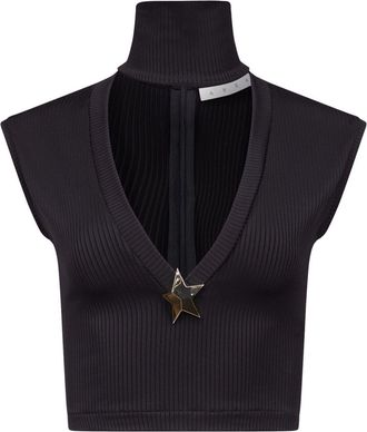 Area star-stud rib-knit crop top - women - Viscose/Elastane - L - Black