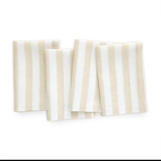 Solino Home Linen Dinner Napkins - Sorrento Stripe in Natural And White at Nordstrom, Size Large