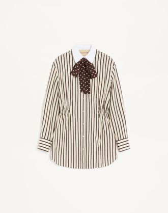 Valentino Midi Dress in Printed Striped Poplin Wo