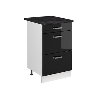 Vicco Mueble Bajo De Cocina R-line, Negro Brillo Intenso/blanco, 50 Cm Encimera Antracita, Vicco