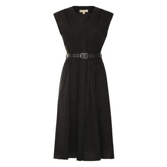 Michael Kors Midi Dresses, female, Black, Size: L Stretch Cotton Poplin Belted Midi Dress