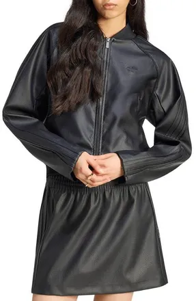 adidas Originals SST Faux Leather Track Jacket in Black/Maroon at Nordstrom, Size X-Large