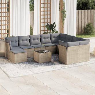 vidaXL Set De Sof&aacute;s De Jard&iacute;n 11pzas Con Cojines Rat&aacute;n Sint&eacute;tico Beige Vidaxl
